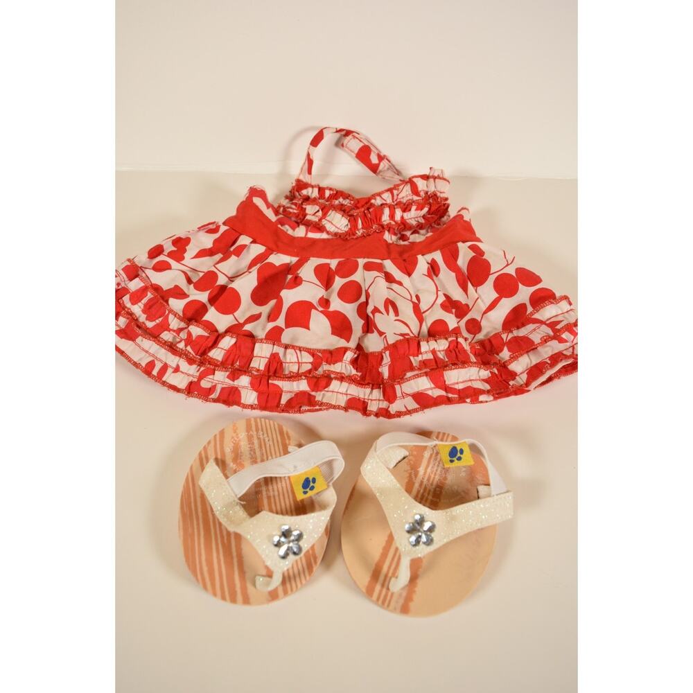 Build-A-Bear Red & White Print Sundress & White Thong Sandals Doll Accessories